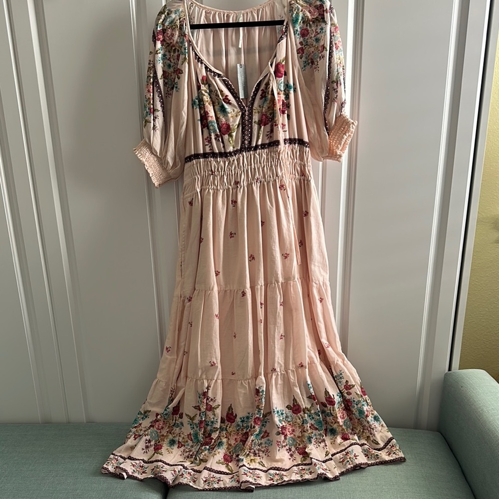 Anthropologie Floral Maxi Dress - Cream and Pink
